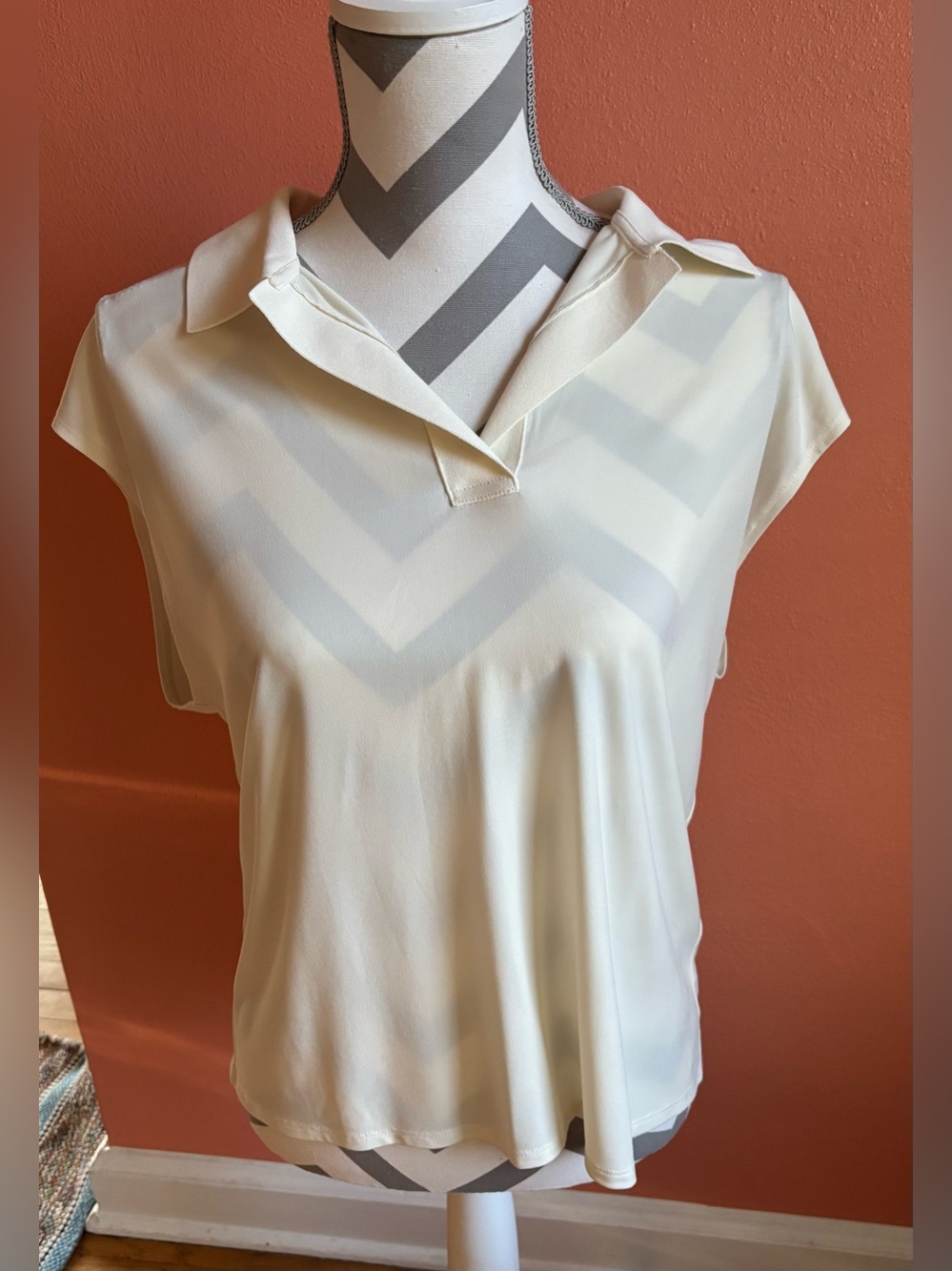 Vince Ivory Cream Collared Cap Sleeve Popover Blouse Top Size L